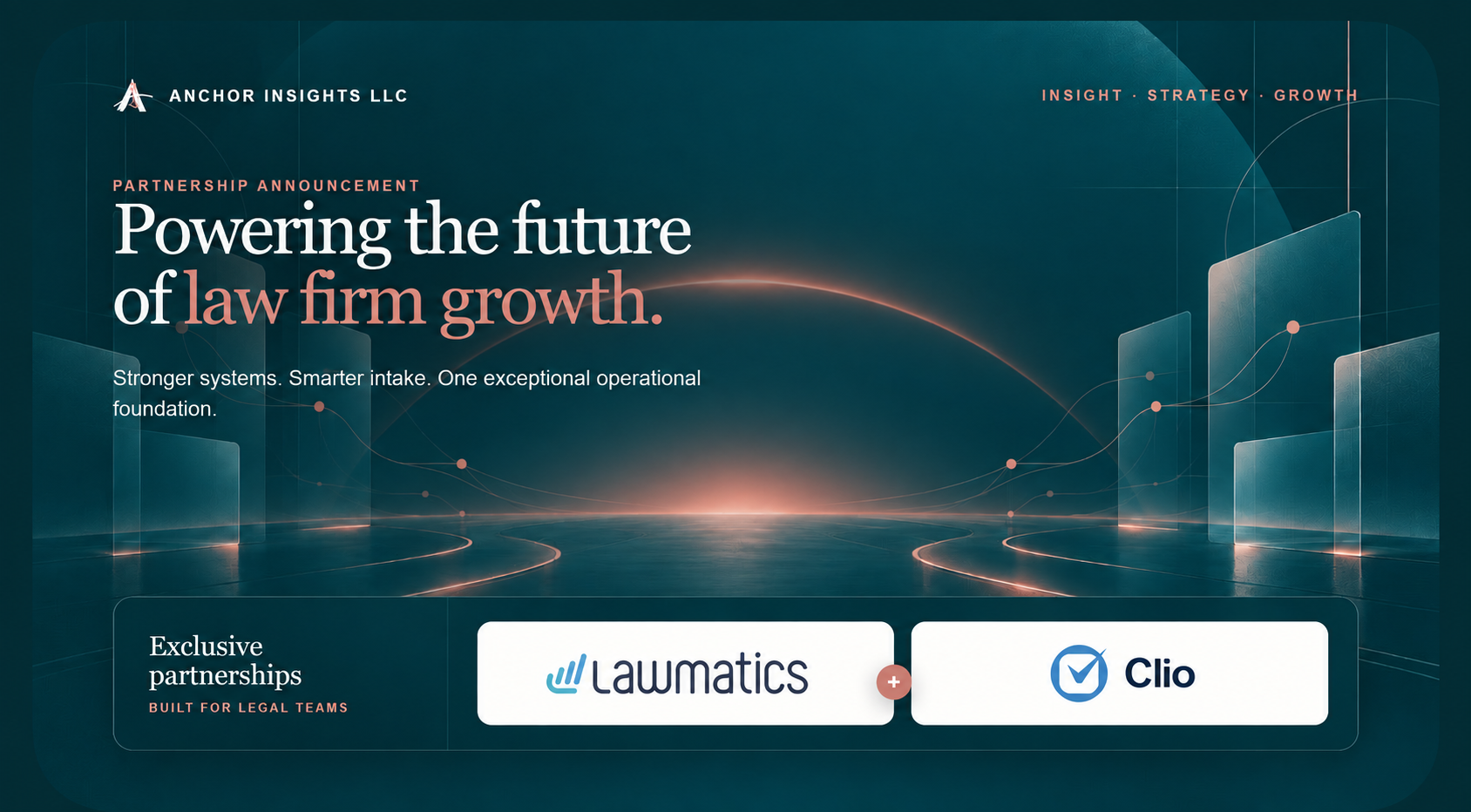 Anchor Insights partnership announcement: Powering the future of law firm growth, featuring Lawmatics and Clio